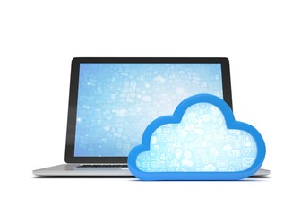 Laptop with cloud computing symbol. 3d render