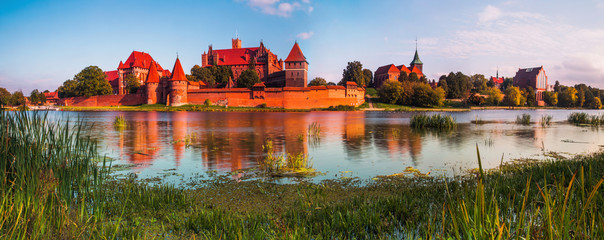 Teutonic Knights in Malbork castle in autumn. World Heritage List UNESCO. Panoramic view