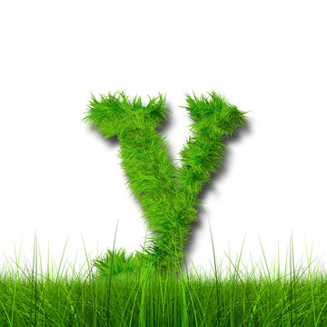 Conceptual green grass 3D font isoalted