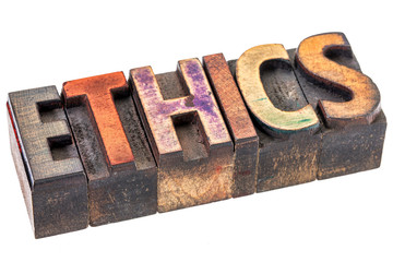 Poster - ethics word in vintage wood type