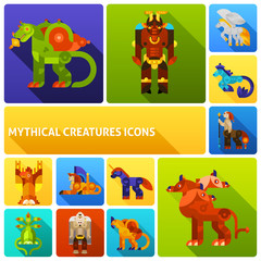 Poster - Mythical creatures icons set