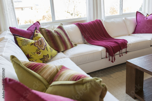 Fotografie, Obraz Abstract of Inviting Colorful Couch Sitting Area