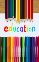 Education in felt tip with pencil crayons, educational design.