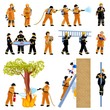 Firefighter People Flat Color Icons Set