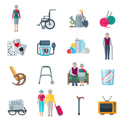 Canvas Print - Pensioners Lifestyle Flat Icons 