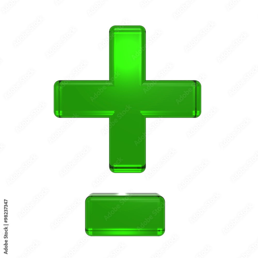 Hyphen, minus, plus marks from emerald alphabet set, isolated on white ...