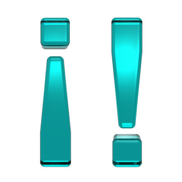 Exclamation mark from turquoise alphabet set, isolated on white. Computer generated 3D photo rendering.