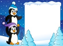 Snowy Frame With Penguins