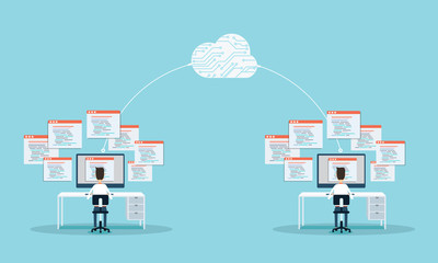 Poster - people programming develop web site and application 
