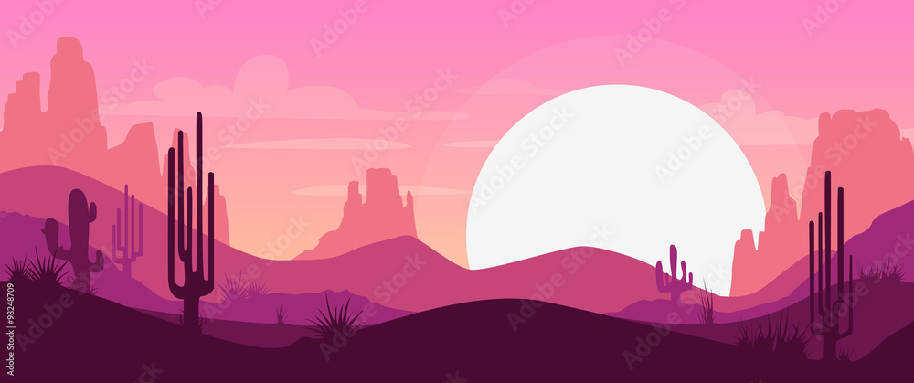 Cartoon desert landscape - obrazy, fototapety, plakaty 