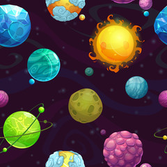 Canvas Print - Seamless pattern with cartoon fantasy planets