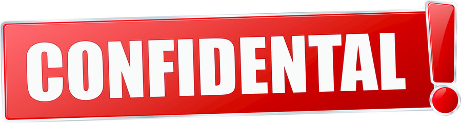 modern red confidental vector sign in red with metallic border and a exclamation mark