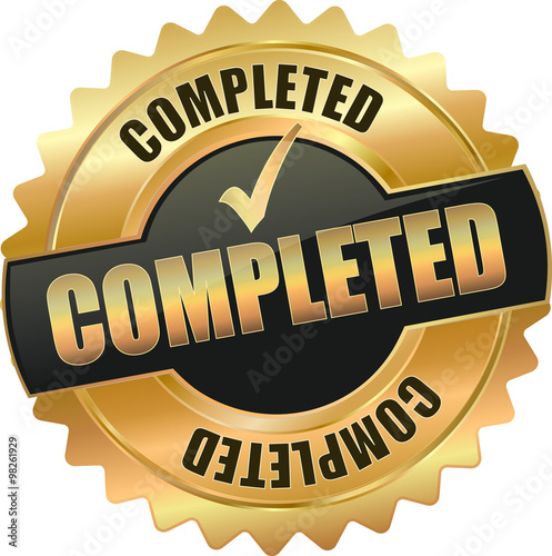 Fotografía golden shiny completed 3D vector icon seal sign button shield star with checkmar