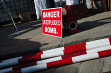 Unexploded Bomb Warning Sign, Howarth 1940s Weekend Town Takeover