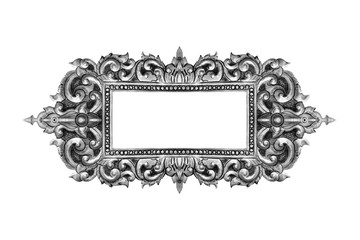 Wall Mural - old decorative frame - handmade, engraved - isolated on white ba