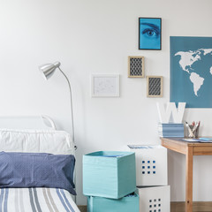 Wall Mural - White and blue designed teen boy bedroom