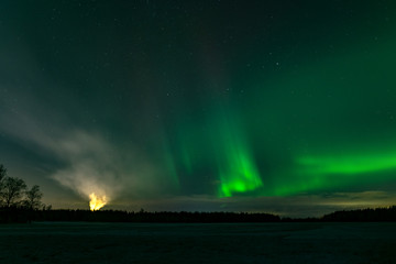 Wall Mural - northern lights and fire flame