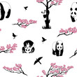 Seamless pattern of sakura tree and panda.