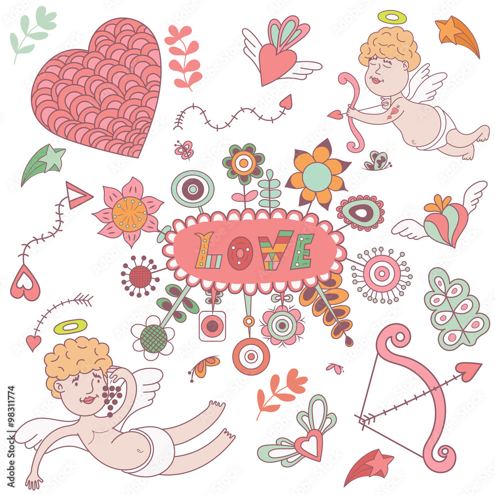 Vector de Stock greeting card for Valentines day with cute angels ...