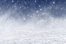 Winter Christmas Background With Shiny Snow And Blizzard