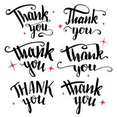 Wall Mural - Thank you. Brush pen calligraphy set in black isolated on white background