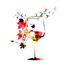 Wall Mural - Colorful wineglass with vines