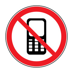 No cell phone sign. Mobile phone ringer volume mute sign. No smartphone allowed icon. No Calling label on white background. No Phone emblem great for any use. Stock Vector Illustration