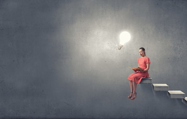 Wall Mural - girl in dress read book