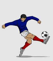 Vector illustration Soccer player kicking the ball and fan ball background