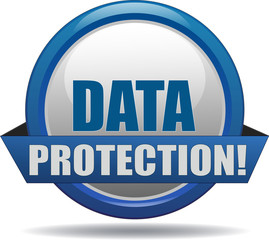 DATA PROTECTION / realistic modern glossy 3D eps vector sign / icon in blue with a banderole