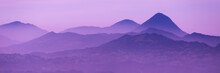 Skyscape Of Cold Purple Mountains With Mist And Fog Close To Quetzaltenango