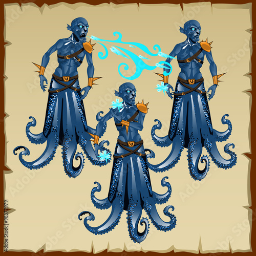 Láminas Underwater sorcerer warrior creates a spell