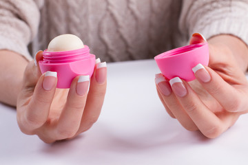Fotomurales - French manicure with lip gloss.