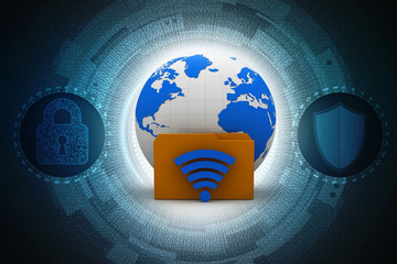 Poster - 3d illustration WiFi symbol with cloud folder
