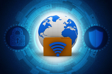 Poster - 3d illustration WiFi symbol with cloud folder