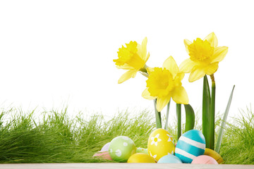 Wall Mural - Yellow Flowers and easter eggs