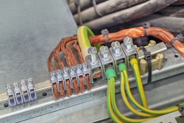 Grounding terminals and wires in industrial electrical control cubicle