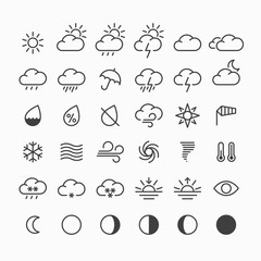 set of thin line weather icons