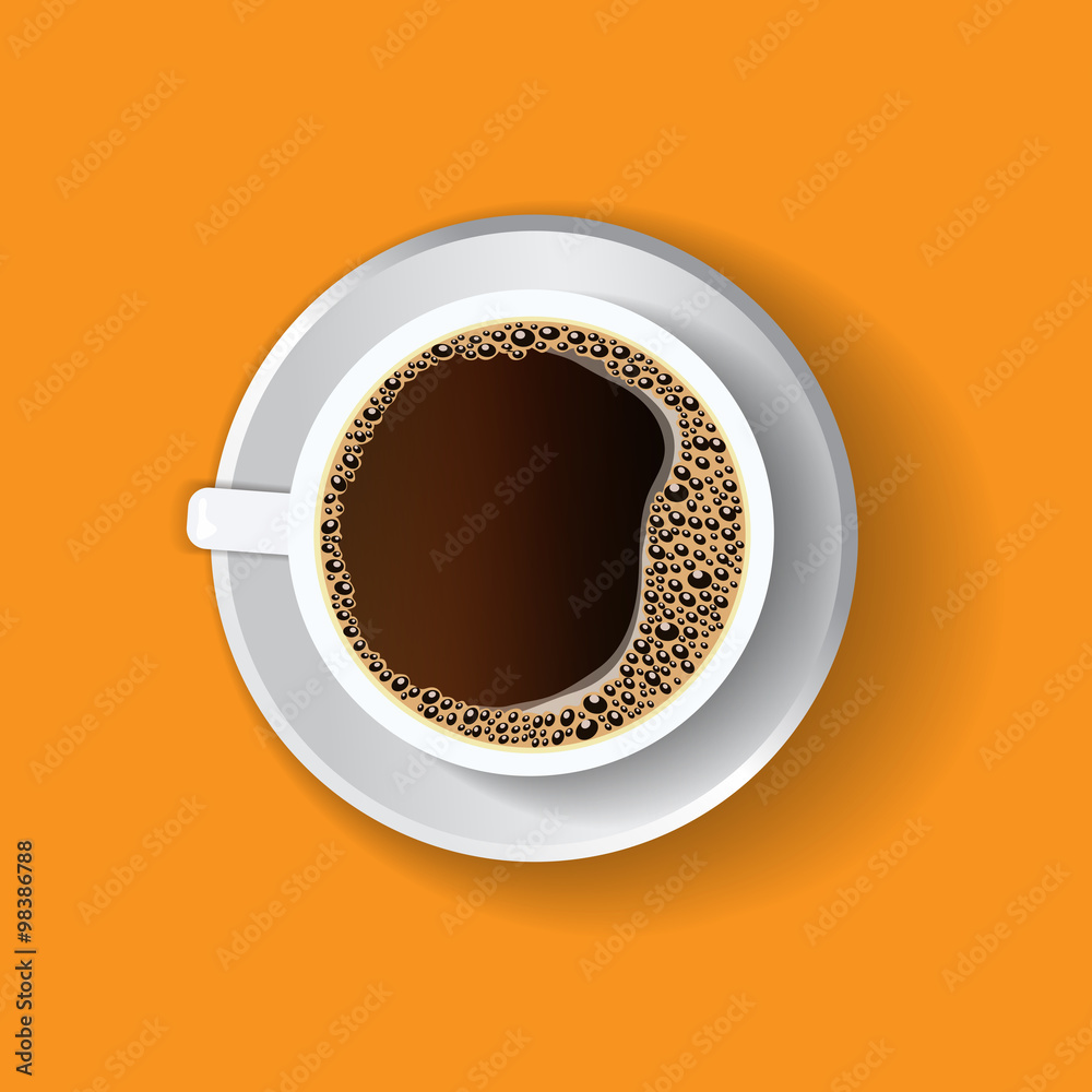 Coffee in a white cup, view from above, overhead perspective, straight  overhead point of view. Menu illustration, banner, flyer. Stock Vector |  Adobe Stock