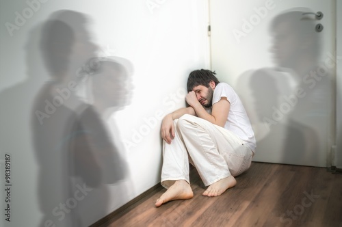 Scared and frightened man has hallucinations and sees ghosts Poster
