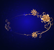 © lavrentyeva - Oval banner with gold. Rose, glossy label on a dark  blue background,