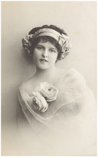 Old Photo Portrait Of Young Woman With Flowers
