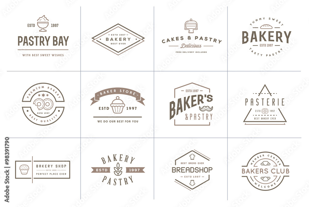 Set of Vector Bakery Pastry Elements and Bread Icons Illustration can ...