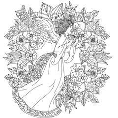 Poster - Angel on orient floral ornament