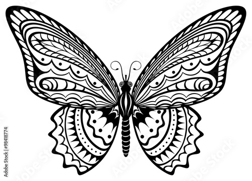 Fotografie, Obraz Vector illustration of a stylized, decorative black and white butterfly