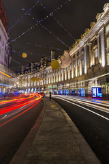 Canvas Print - regent street christmas lights and decorations at night, london uk