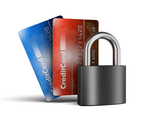 Poster - Credit Cards and lock. Image with clipping path