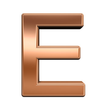 One letter from shiny copper alphabet set, isolated on white. Computer generated 3D photo rendering.