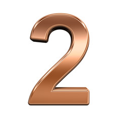 Poster - One digit from shiny copper alphabet set, isolated on white. Computer generated 3D photo rendering.