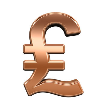 Pound sign from shiny copper alphabet set, isolated on white. Computer generated 3D photo rendering.